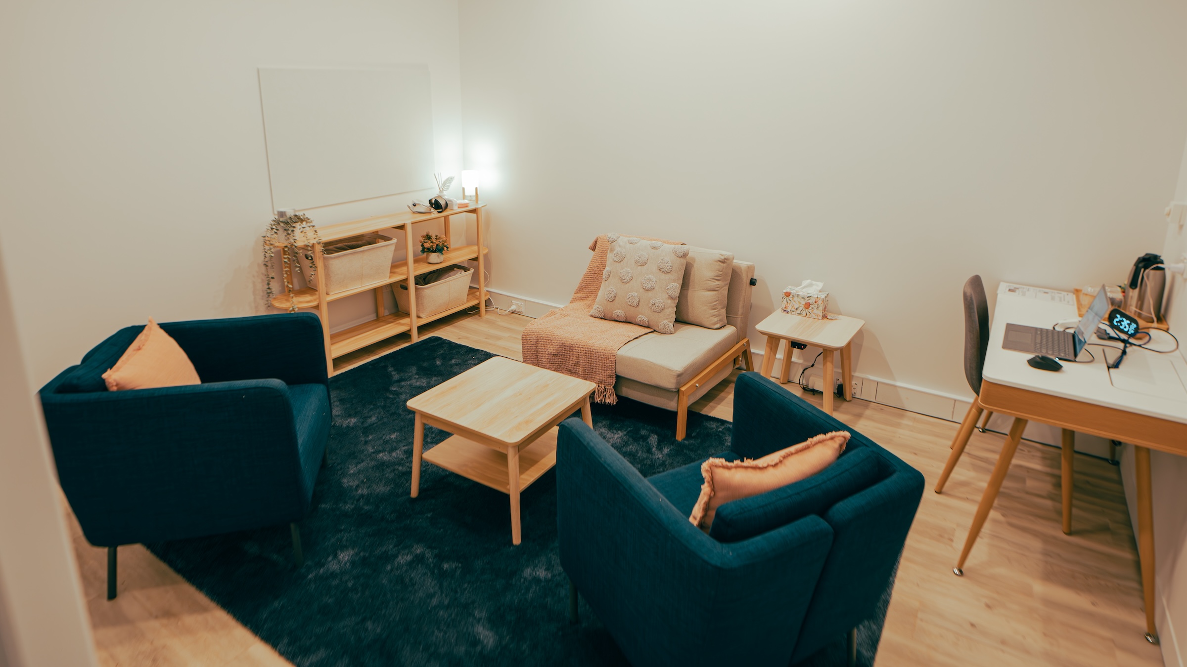 Private therapy room with comfortable seating